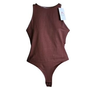 Cyanstyle Coffee Brown One Piece‎ Medium Women's Bodysuit Jumpsuit Layer Yoga